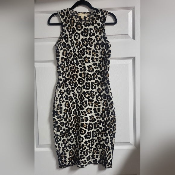 Michael Kors Dresses & Skirts - Michael Kors Womens Body Con Side Zip Leopard  Sleeveless Sweater Dress Size M